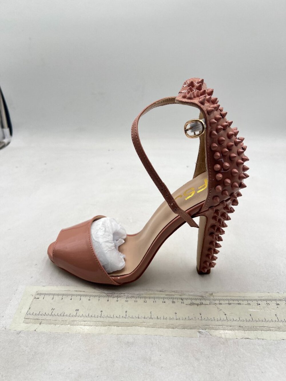 FSJ Nude Spikes Rivets Peep Toe Sandals Chunky Heels Ankle Strap D'Orsay Shoes